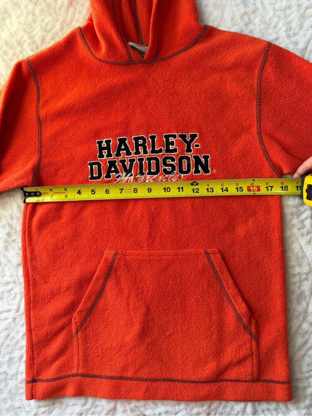Vintage Harley-Davidson Orange Fleece Pullover Hoodie Youth Large 14/16 Biker - Picture 7 of 9